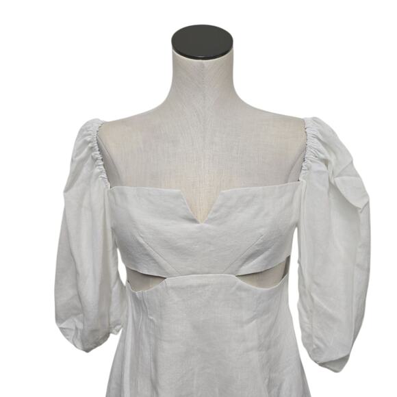 NWT Revolve Rumer Freya Puff Sleeve Linen Cutout Mini Dress Size Medium White - Picture 8 of 10